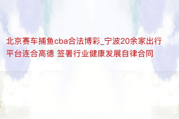 北京赛车捕鱼cba合法博彩_宁波20余家出行平台连合高德 签署行业健康发展自律合同